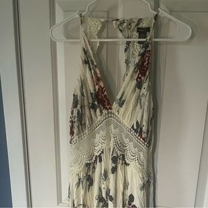 Beautiful Ivory Rose Crochet Lace Trim Boho Backless Gauzy Maxi Dress